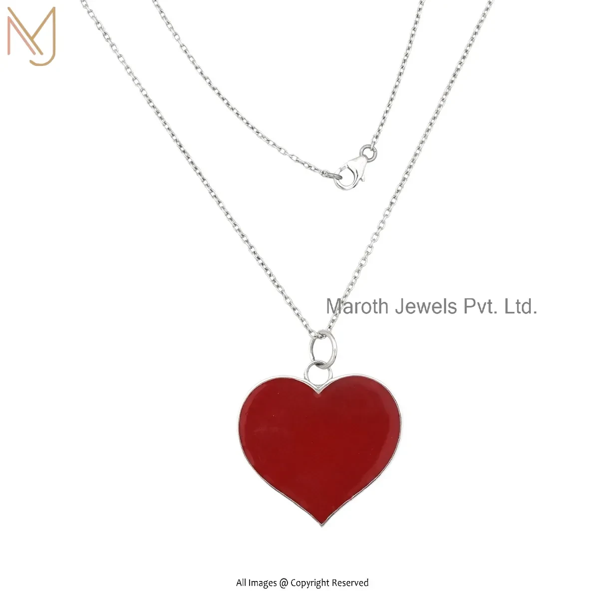 925 Silver Natural Silver Plated Red Enamel Heart Necklace Jewelry Supplier