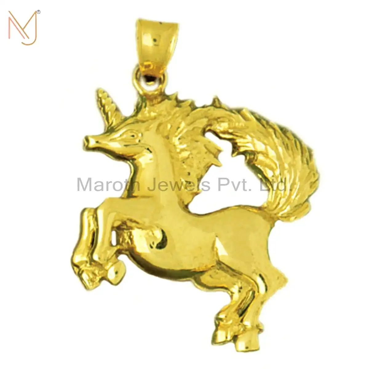 925 Silver Yellow Gold Vermeil Unicorn With Wild Mane Charm Pendant Jewelry Manufacturer
