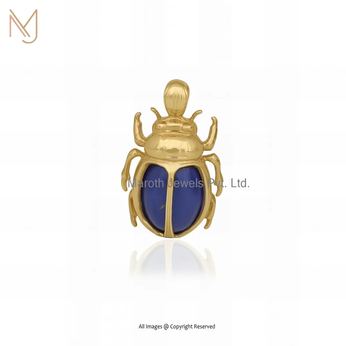 14K Solid Yellow Gold Lapiz Lazuli Scarab Pendant Manufacturer