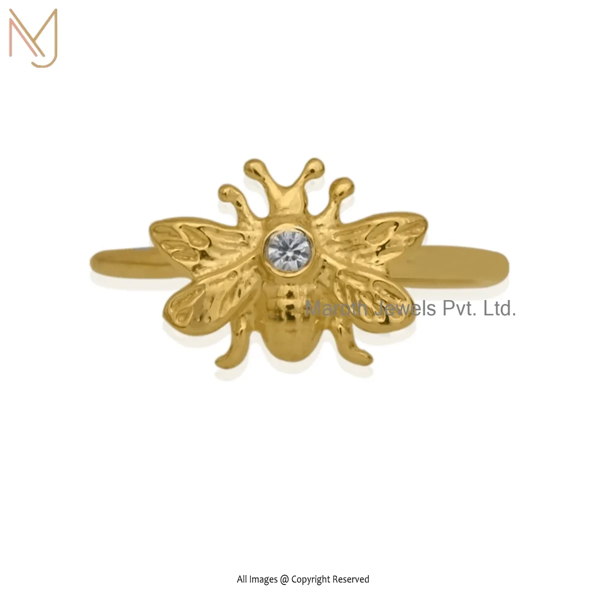 14K Rose Gold Diamond White CZ Honey Bee Ring Jewelry Supplier