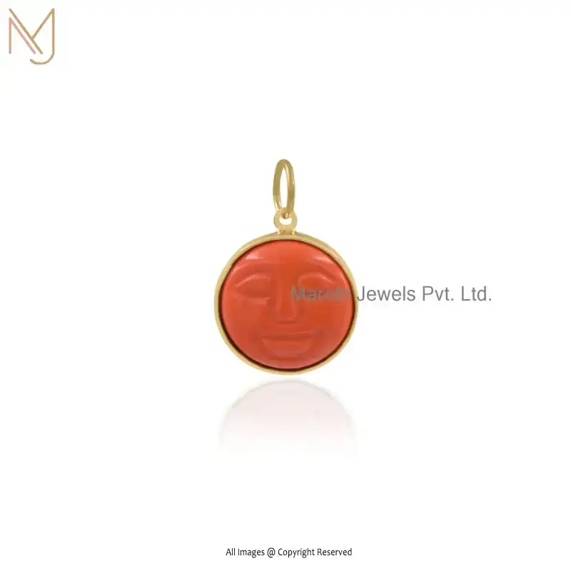 925 Silver Yellow Gold Plated Moonstone Moon Face Pendant Manufacturer