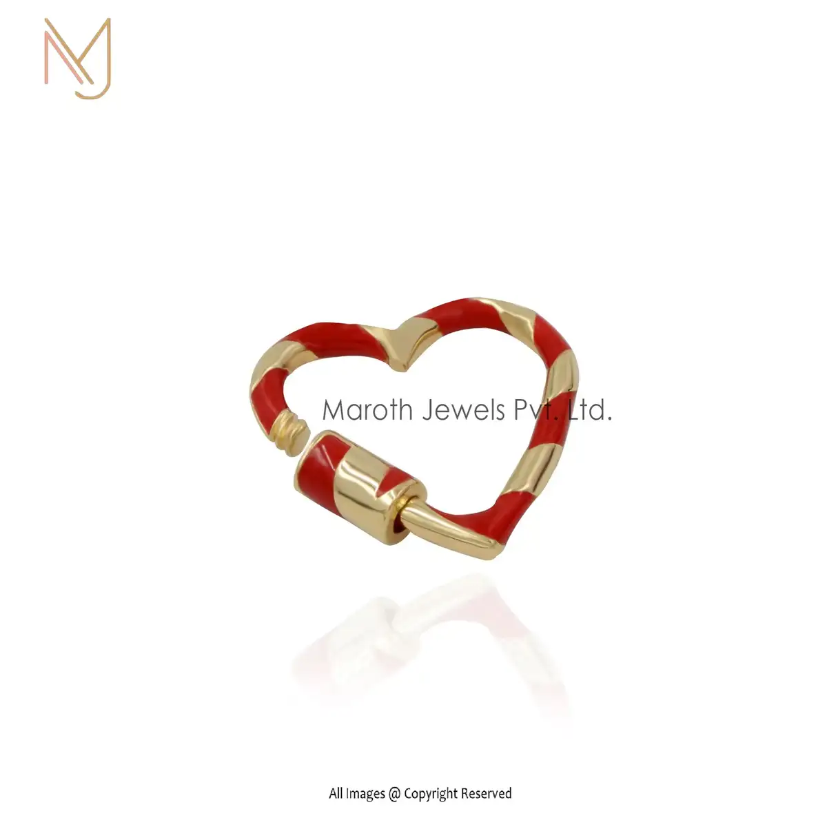 14k Yellow Gold Blue Enamel Heart Carabiner Lock Manufacturer