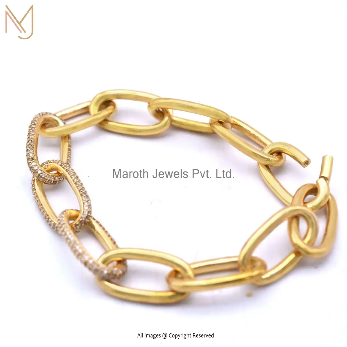Private Label 925 Silver Yellow Gold Plated Three Pave Diamond Link Bracelet
