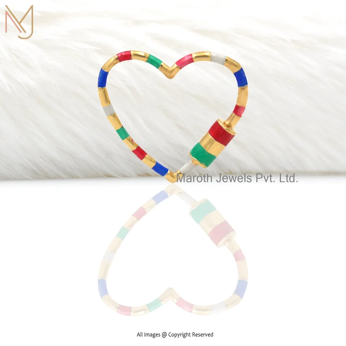 925 Silver Yellow Gold Plated Multi Enamel Carabiner Lock Manufacturer