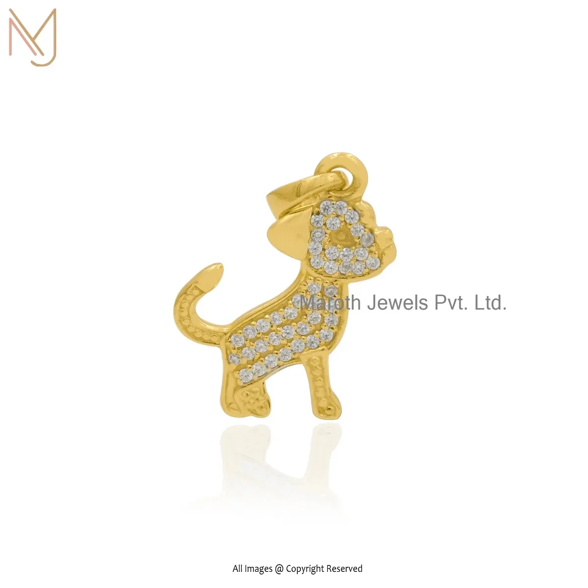 14K Yellow Gold Cubic Zircon Puppy Charm Pendant Jewelry Supplier