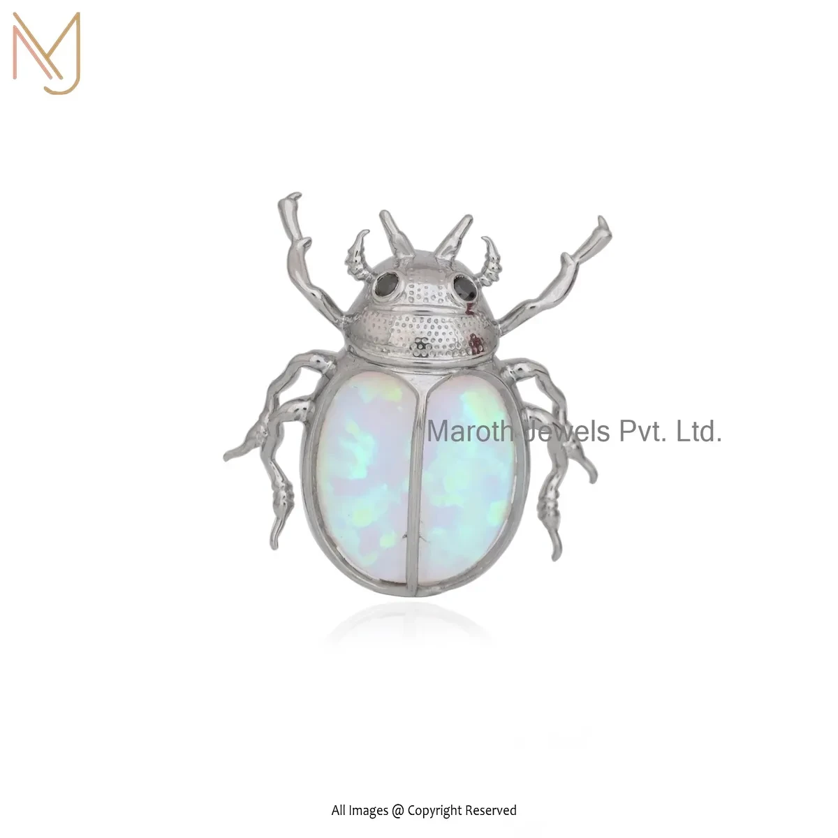 Wholesale 14K Yellow Gold Ethiopian Opal And Black Cubic Zircon Scarab Pendant