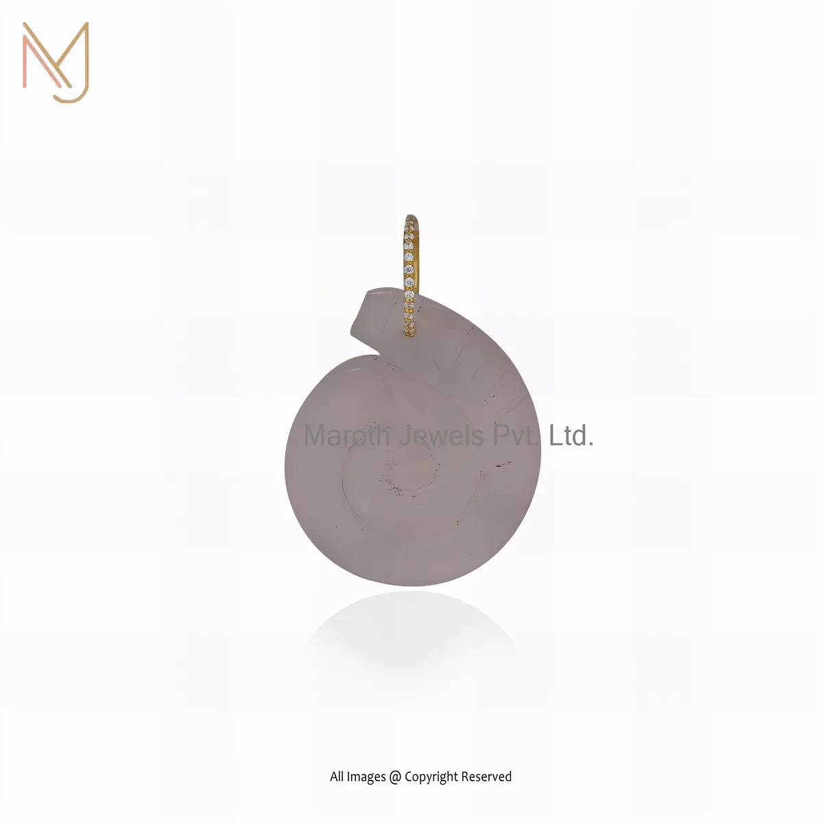 925 Silver Yellow Gold Plated Diamond & Rose Quartz Gemstoen Shell Pendant Jewelry Supplier