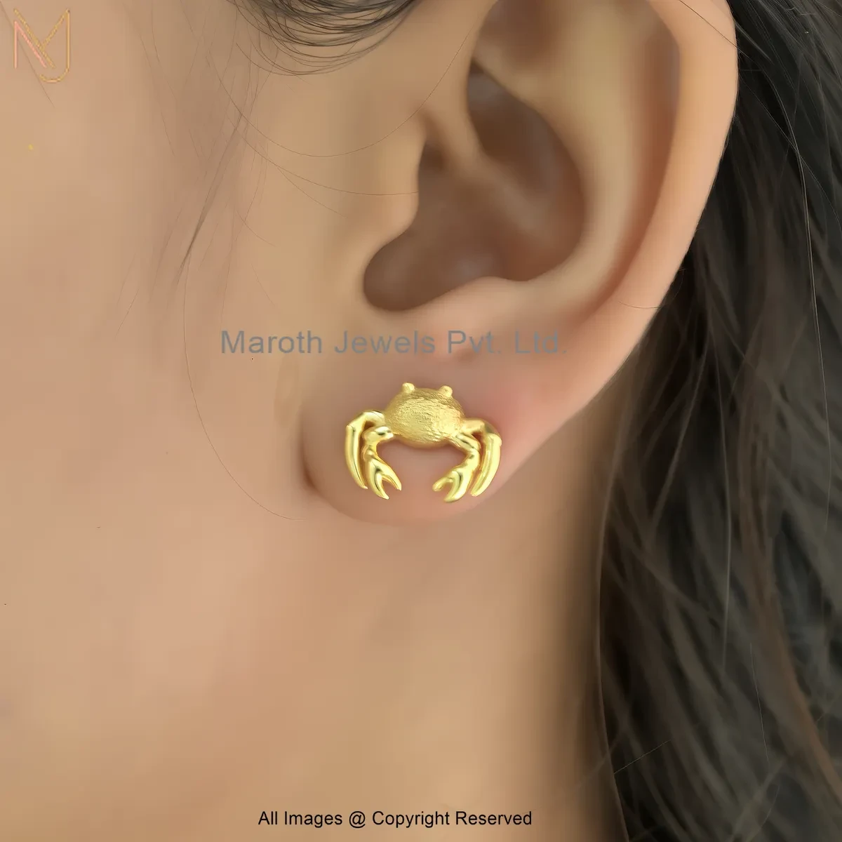 14K  Yellow Gold Crab Motif Gold Stud Earrings Jewelry Supplier