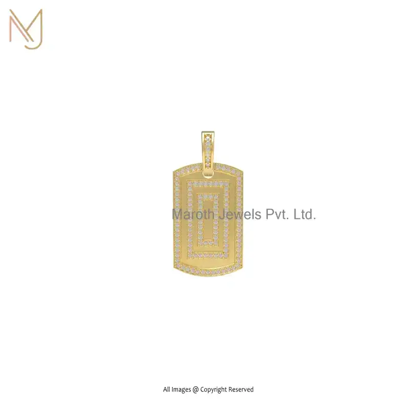 14K Yellow Gold Pave Diamond Dog Tag Pendant Custom Jewelry
