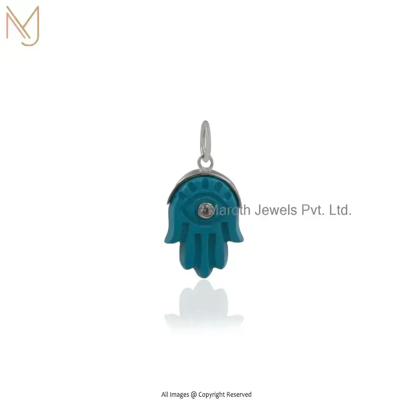 Private Lable 925 Silver Yellow Gold Plated Garnet-Green CZ Hamsa Gemstone Pendant