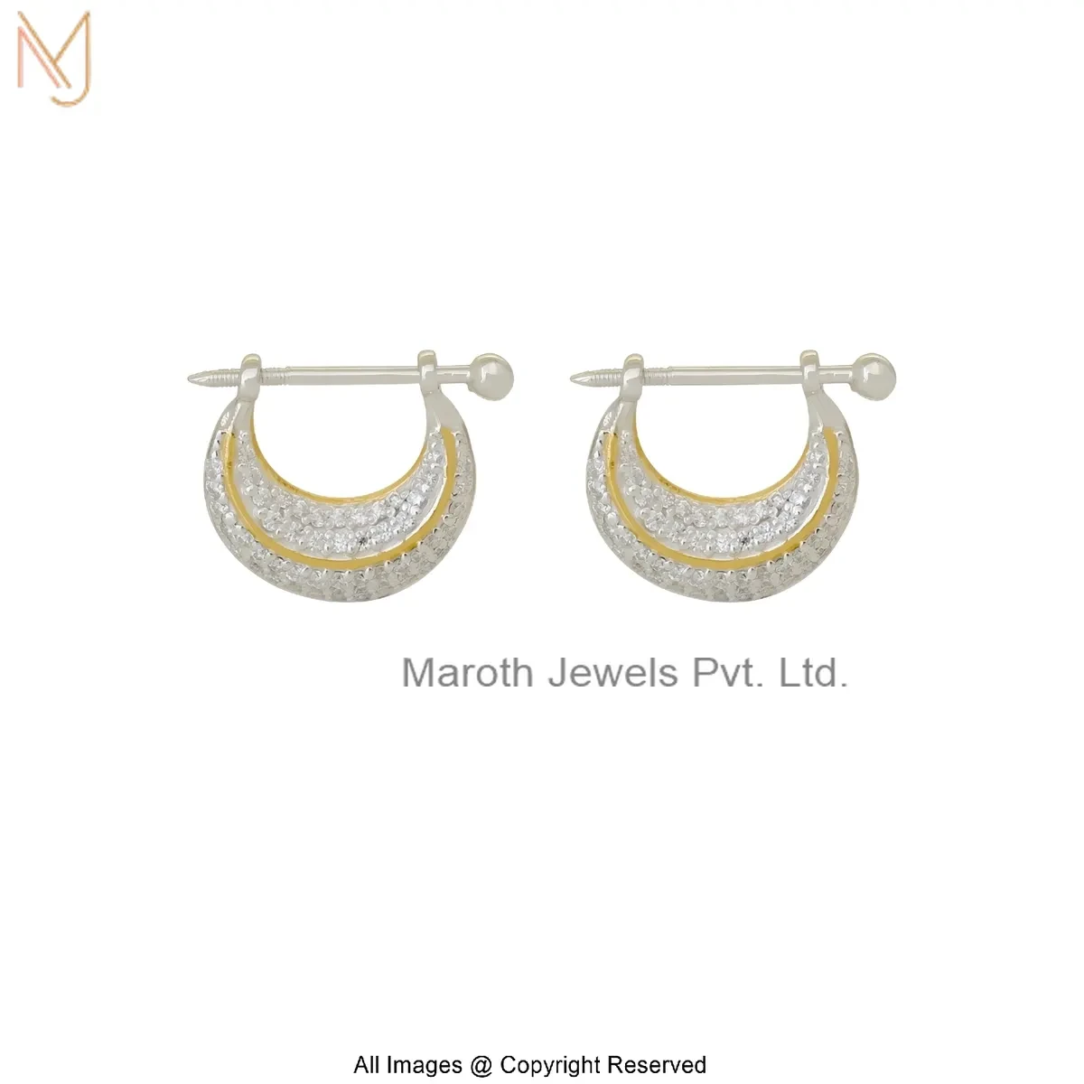 Private Lable 14K Yellow Gold Moissanite Men Ethnic Design Modern Hoop Earrings