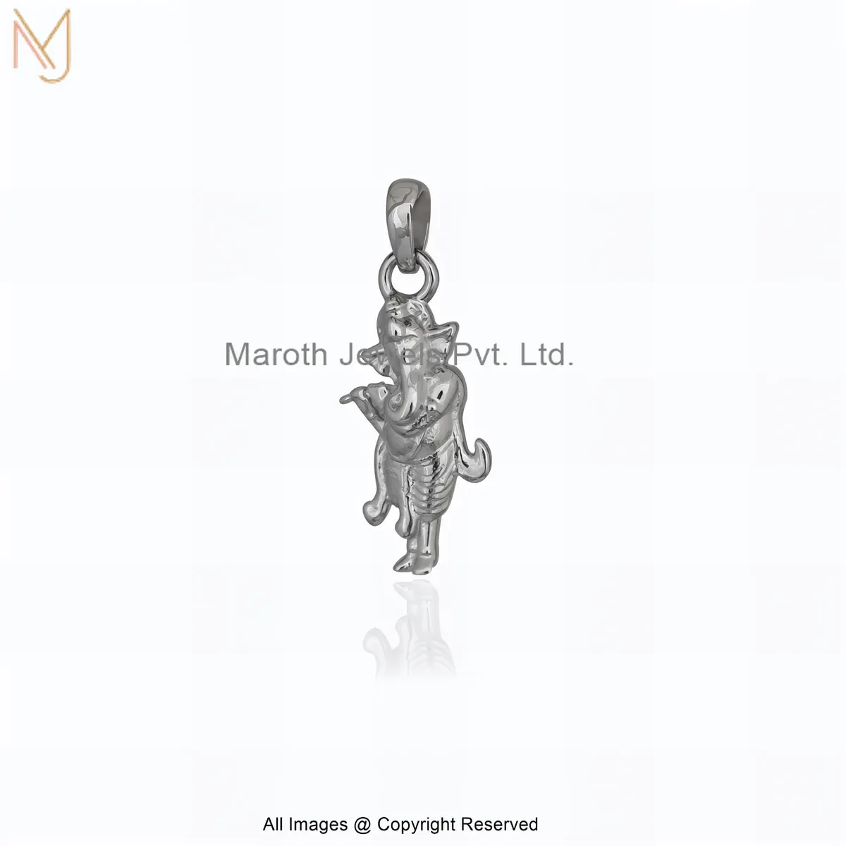 14K White Gold Flutist Ganesha Harmony Necklace Jewelry Supplier