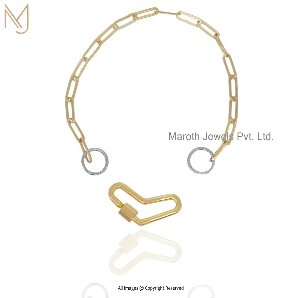 925 Silver Natural Silver Yellow Gold Carabiner Lock Bracelet Jewelry Supplier