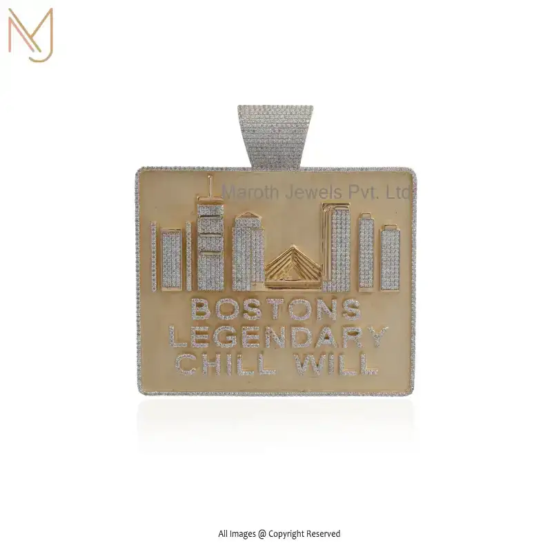 925 Silver Yellow Gold Rhodium Plated Cubic Zircon Featured Finish Hip Hop Charm Pendant USA