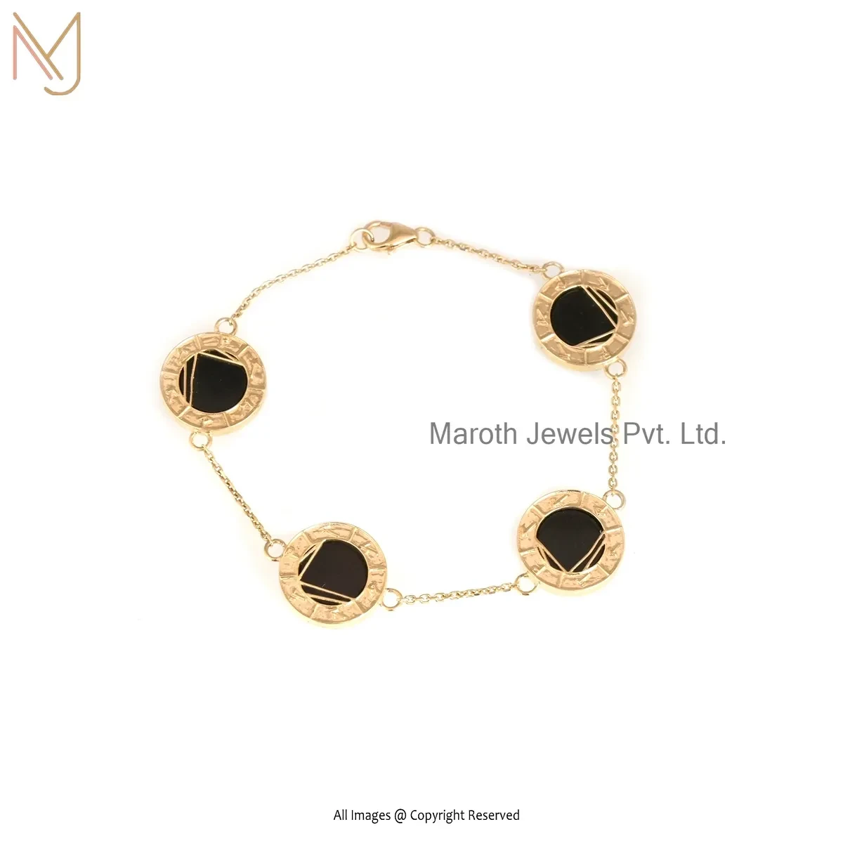 Wholesale 14K Yellow Gold Black Onyx Gemstone Anti Tarnish Bracelet