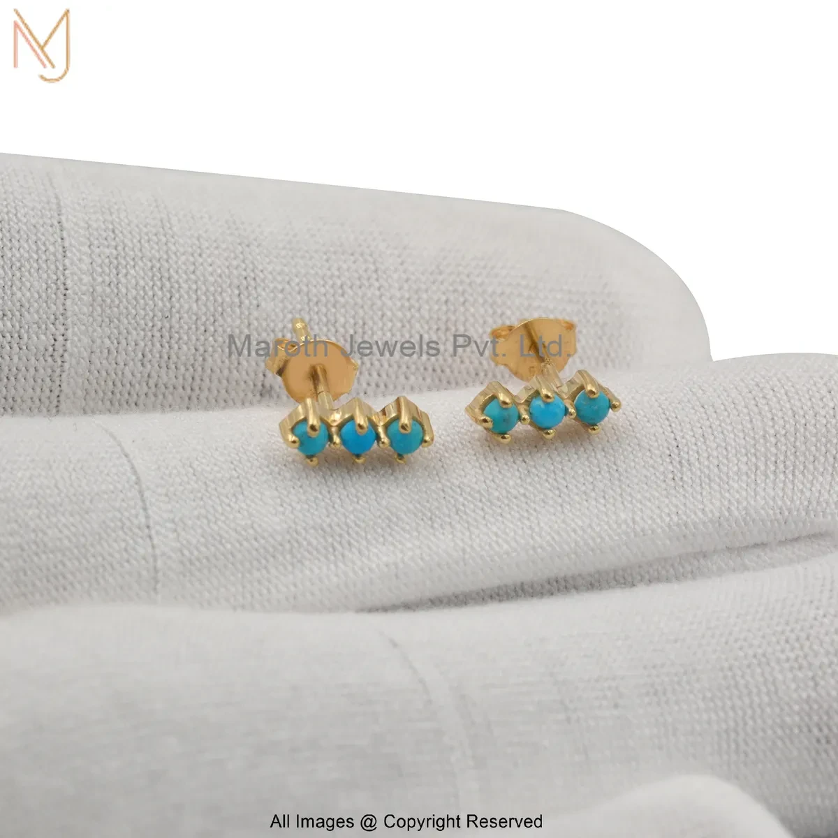 14K Yellow Gold Turquoise Bar Stud Earring Jewelry Supplier