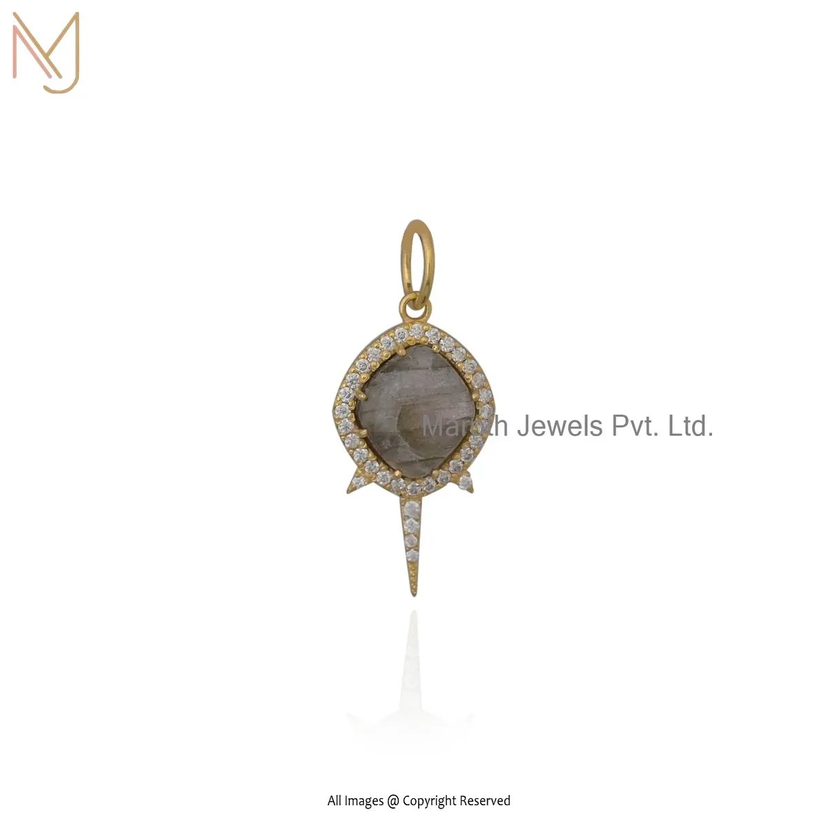 925 Silver Yellow Gold Plated Moissanite & Labradorite Square Pendant Manuafcturer