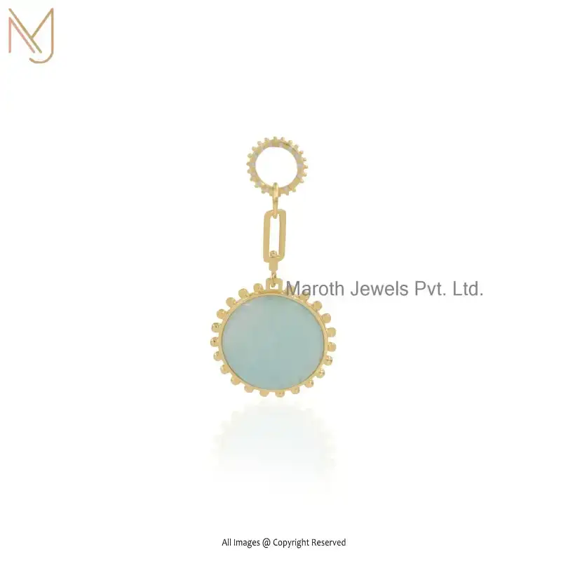 925 Silver Yellow Gold Plated Amazonite & Cubic Zircon Gemstone Brass Charm Pendant USA