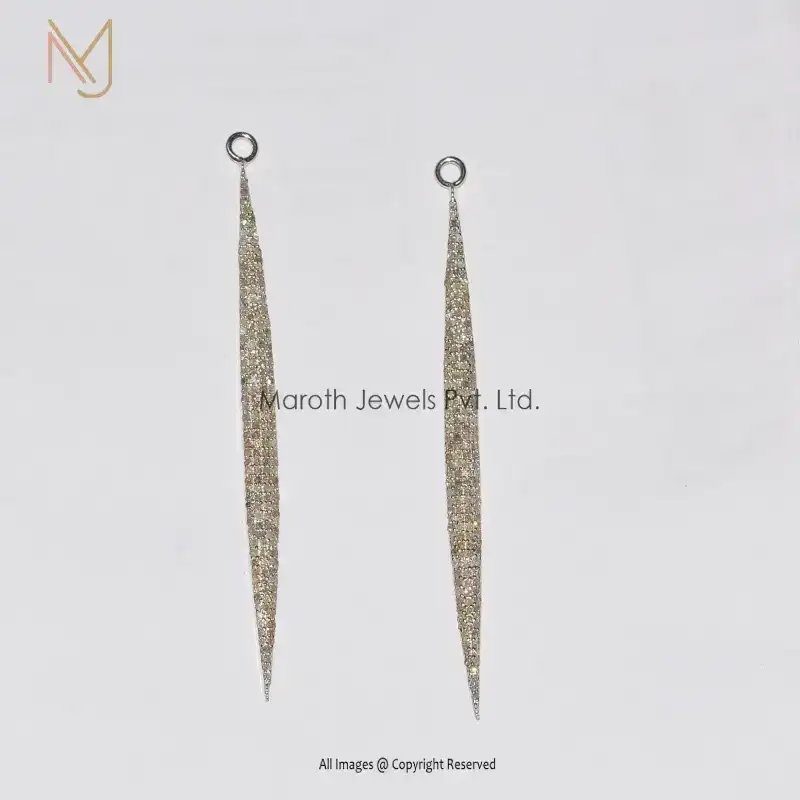 925 Natural Silver Pave Diamond Dangle Designer Bar Earring Manufacturer