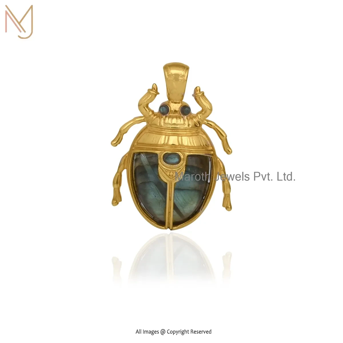 14K Yellow Gold Lapiz Lazuli Scarab Pendant Jewelry Supplier