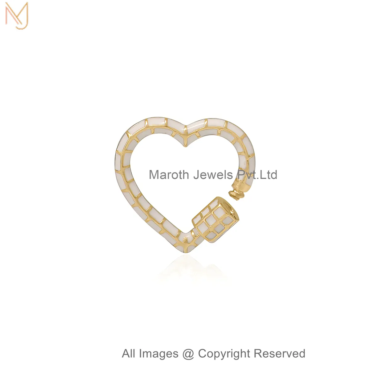 14K Yellow Gold Multi-Enamel Heart Carabiner Lock Jewelry Supplier