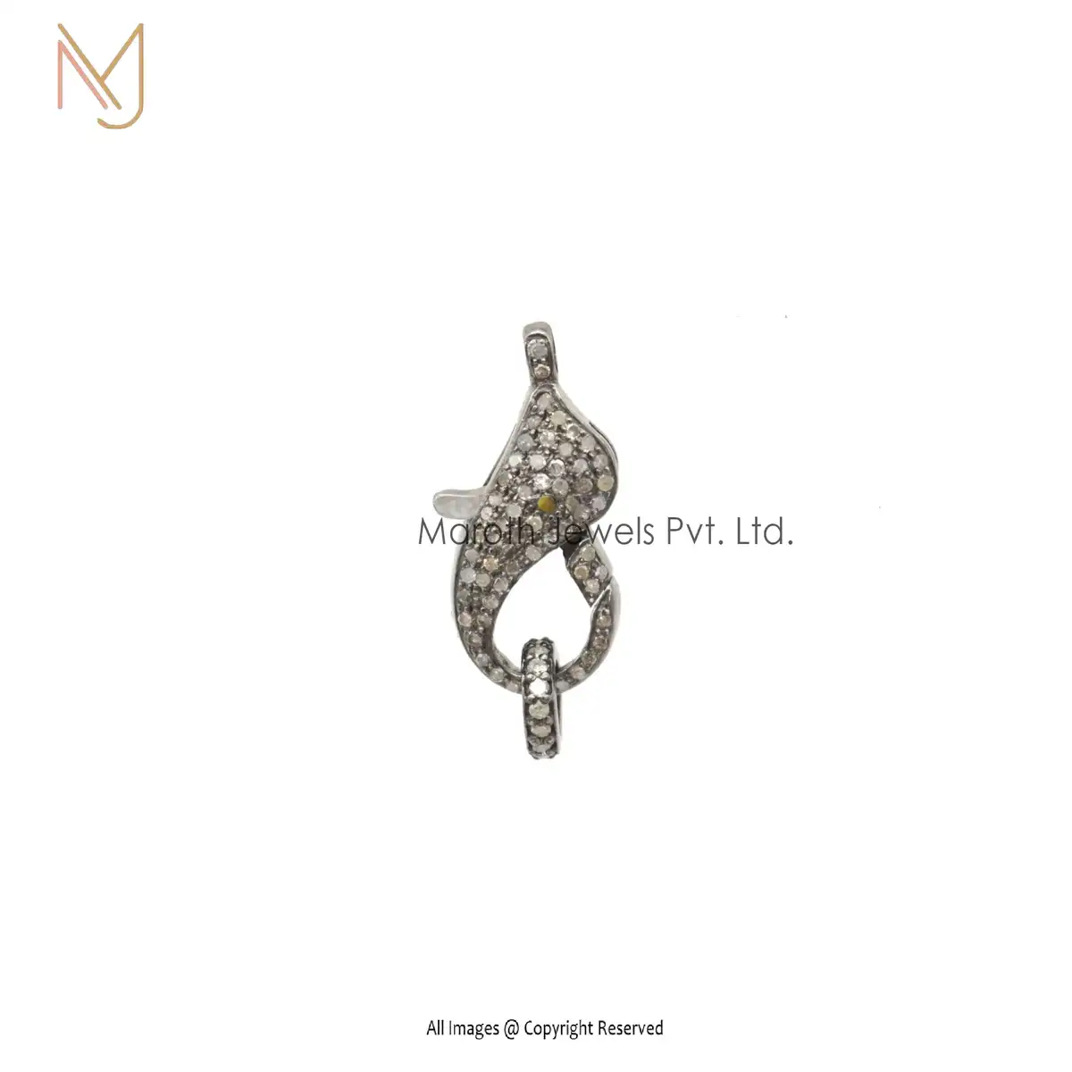 925 Silver Pave Diamond Both Side Diamonds Handmade Fish Lock Finding Jewelry Wholesale