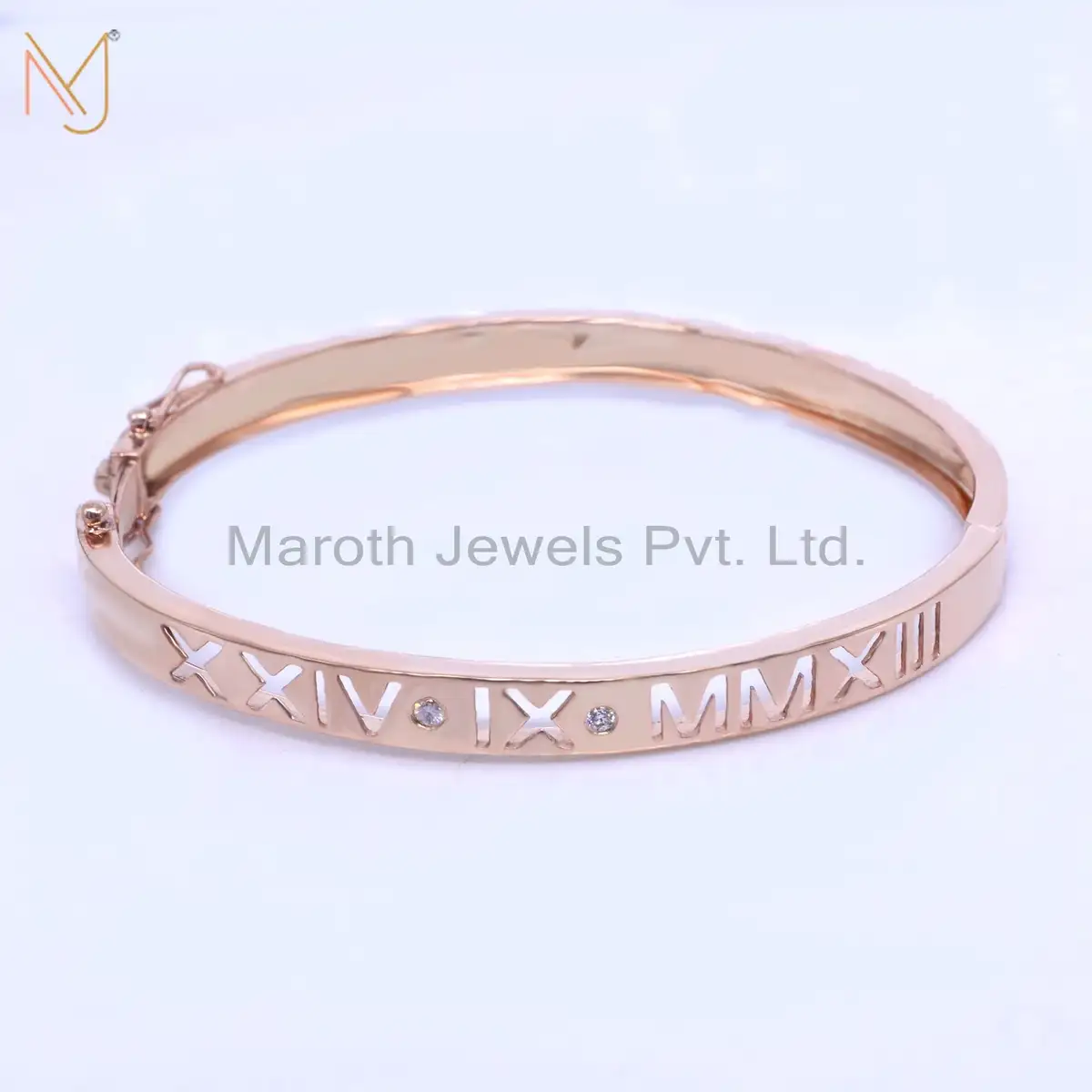 925 Silver Rose Gold Plating With Full Stops In Diamonds VS1 GH Bangle Custom Jewelry