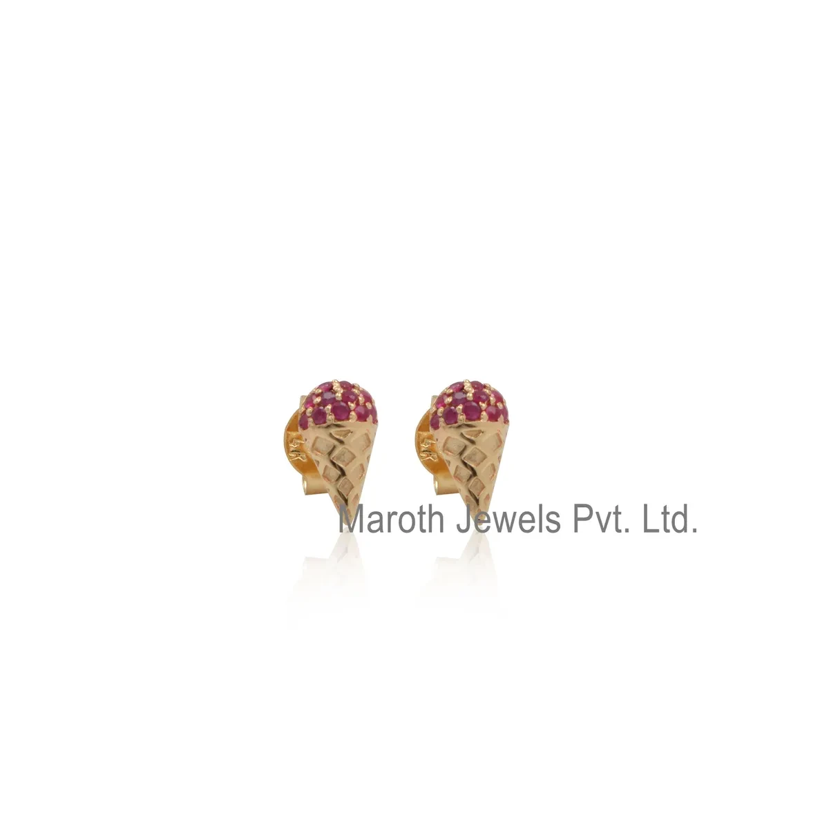 925 Silver Yellow Gold Plated Ruby Ice Cream Cone Stud Earring Manufacturer