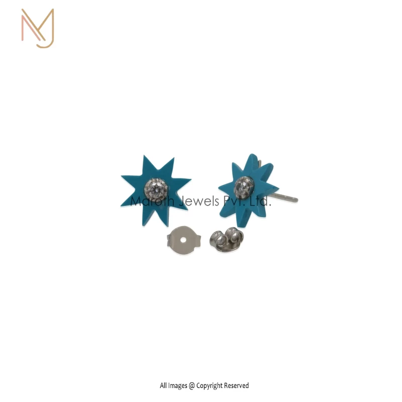 925 Silver Turquoise & Diamond Star Studs Earrings manufacturer