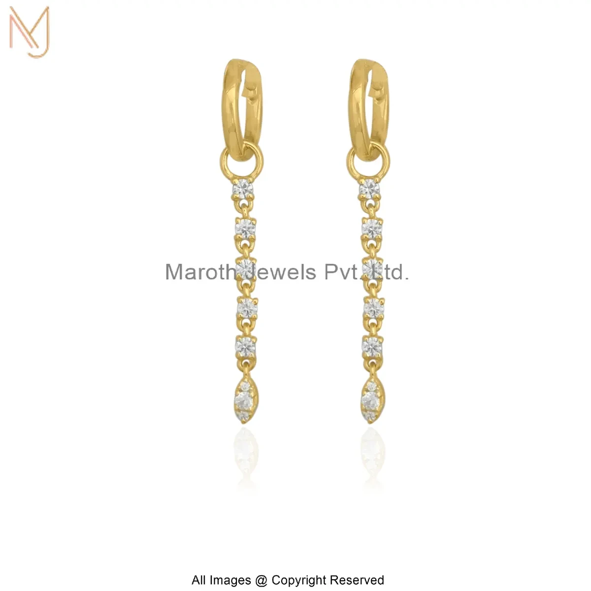 925 Silver Yellow Gold Plated Cubic Zircon Classic Line Drop Earrings Custom Jewelry
