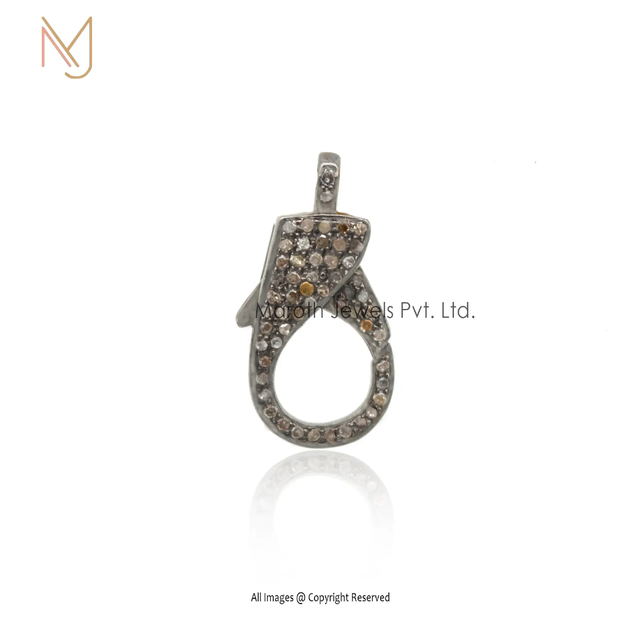 925 Silver Rhodium Pave Diamond Both Side Diamonds Lobster Clasp Finding Wholesale