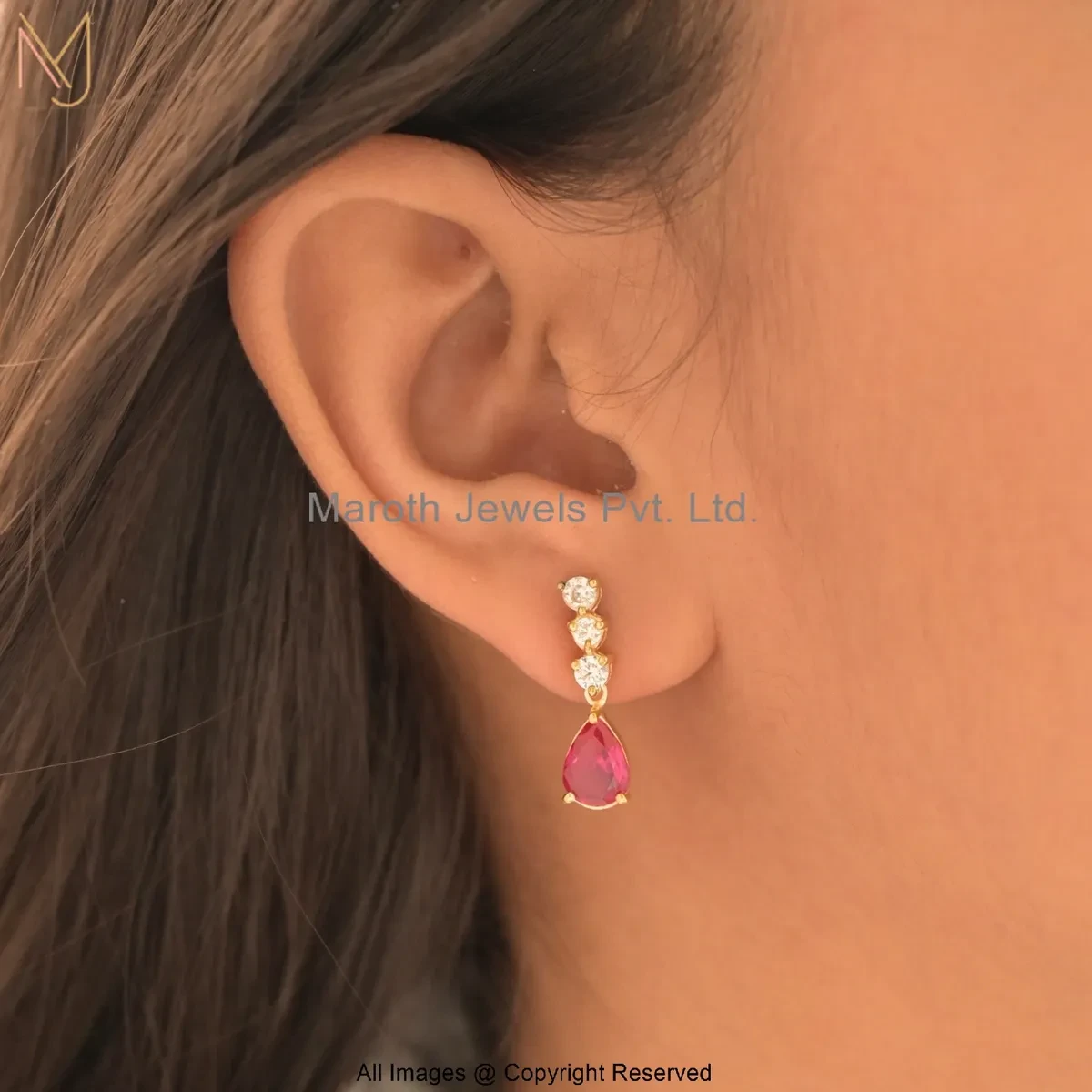 14K Yellow Gold Cubic Zircon Diamond Vintage Wine Dangle Earrings Manufacturer