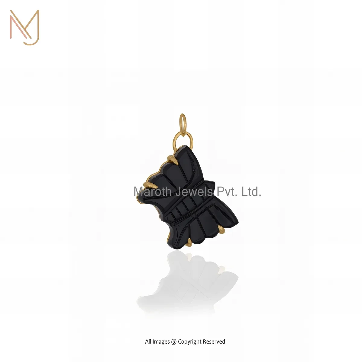 925 Silver Yellow Gold Plated Black Onyx Gemstone Butterfly Pendant Jewelry Supplier