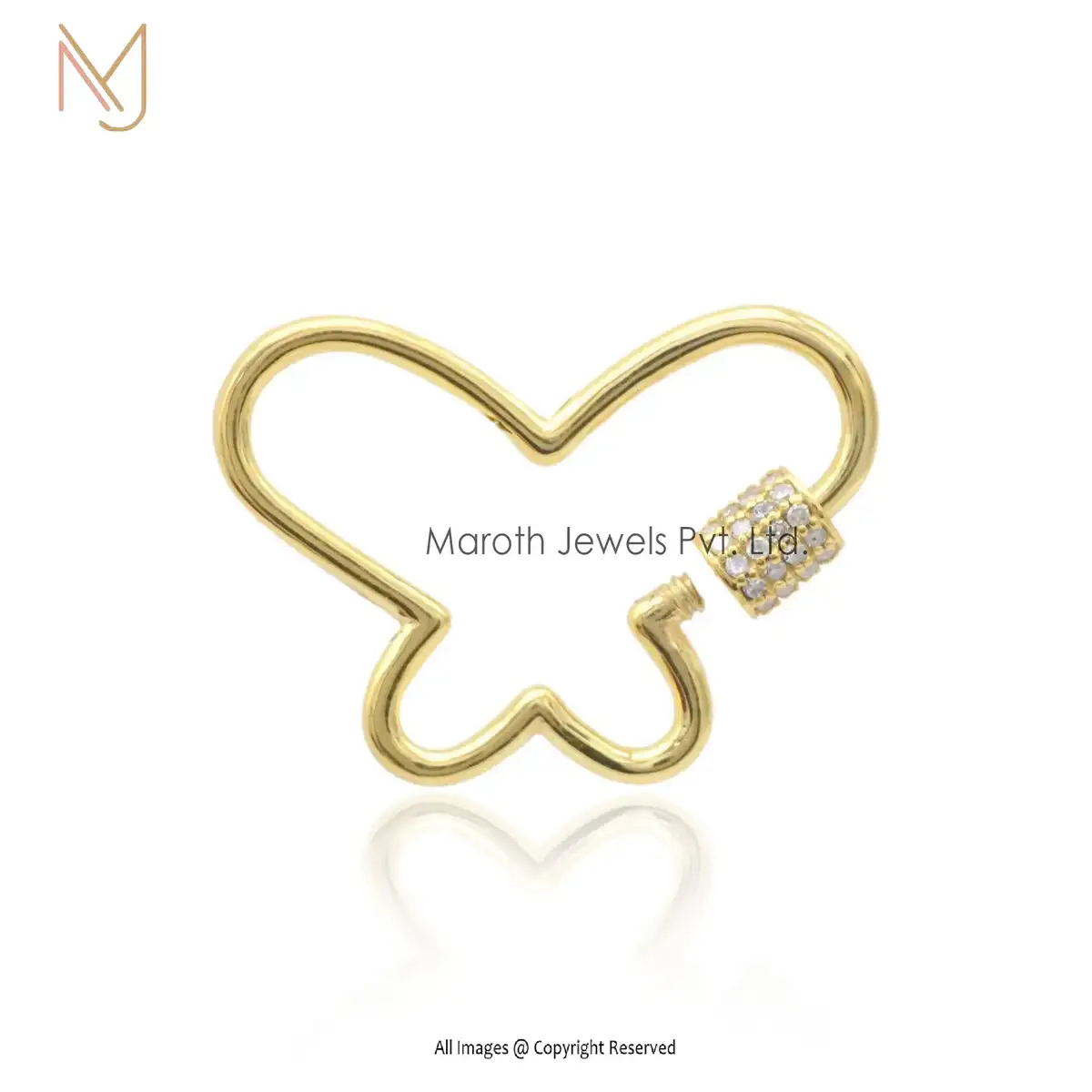 925 Sterling Silver Yellow Gold Plated Butterfly Carabiner Lock Jewelry Supplier