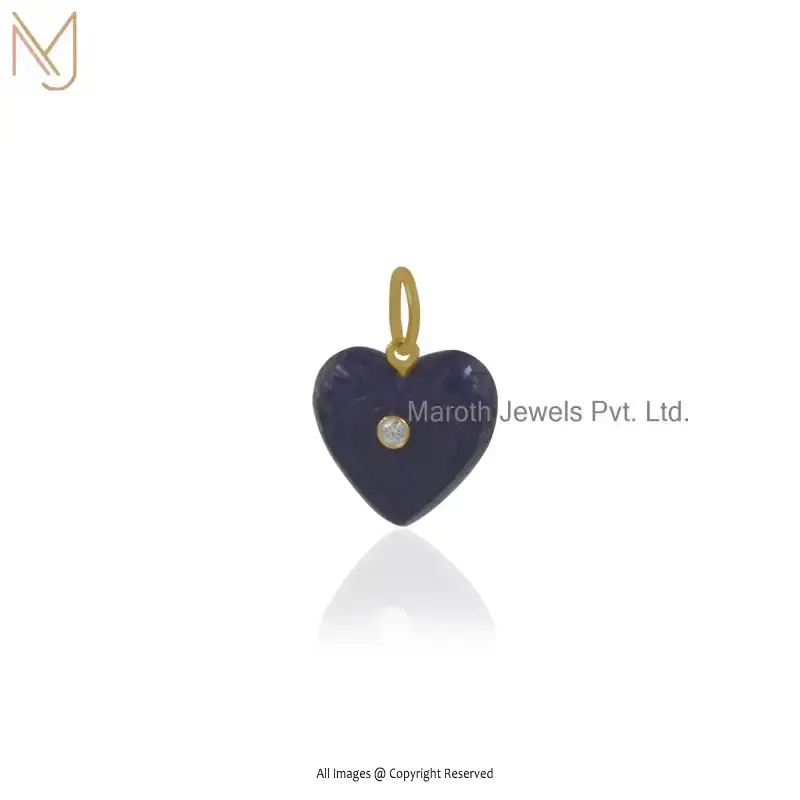 925 Sterling Silver Yellow Gold Plated Lapiz Lazuli & Cubic Zircon Heart Gemstone Pendant Manufacturer