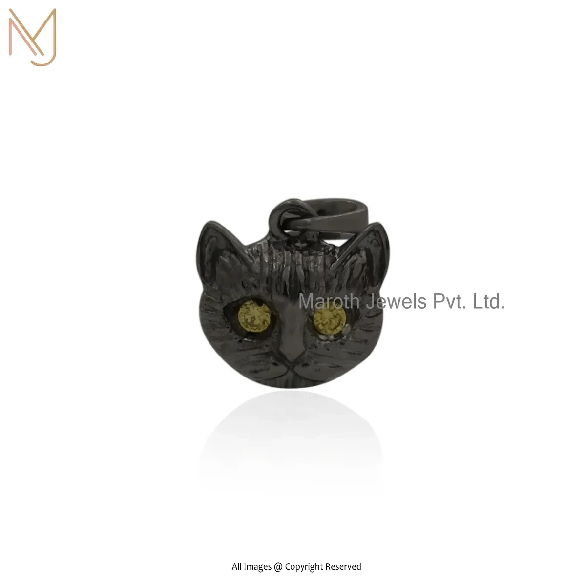 925 Silver Yellow Gold Plated Blue Sapphire Cat Face Pendant Jewelry Supplier