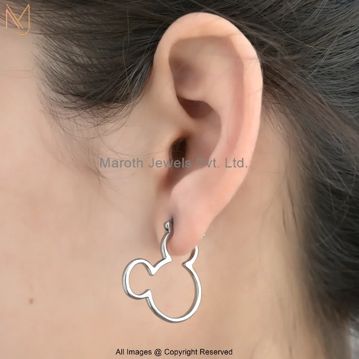 925 Silver Natural Silver Plated Mouse Silhouette Outline Hoop Earrings Manufacturer