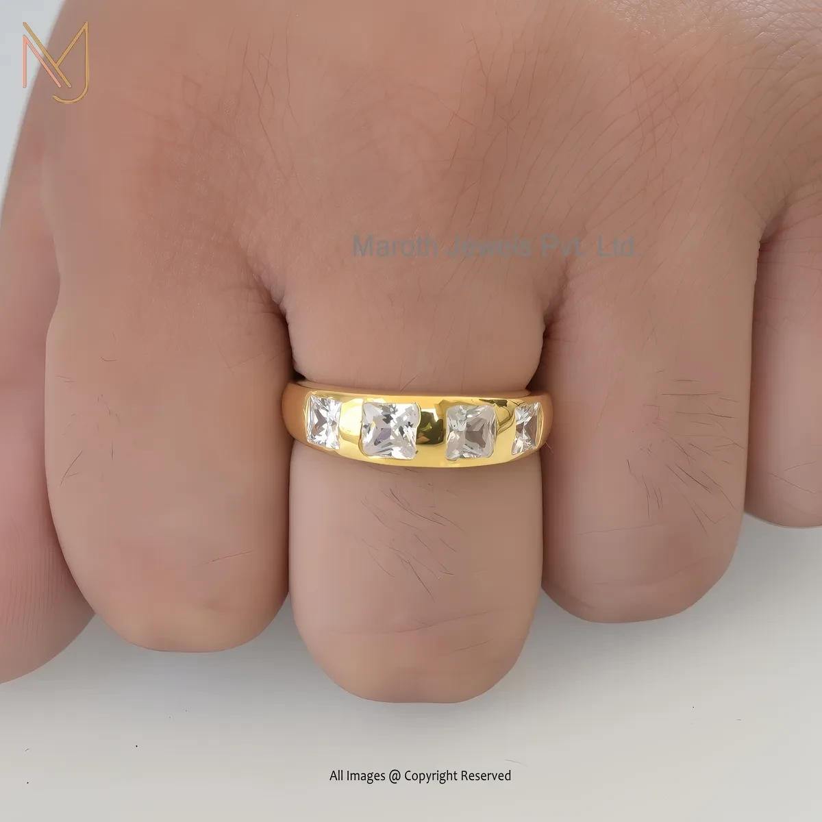 Wholesale 925 Silver Yellow Gold Plated Cubic Zircon Baguette And Square Shape Diamond Ring