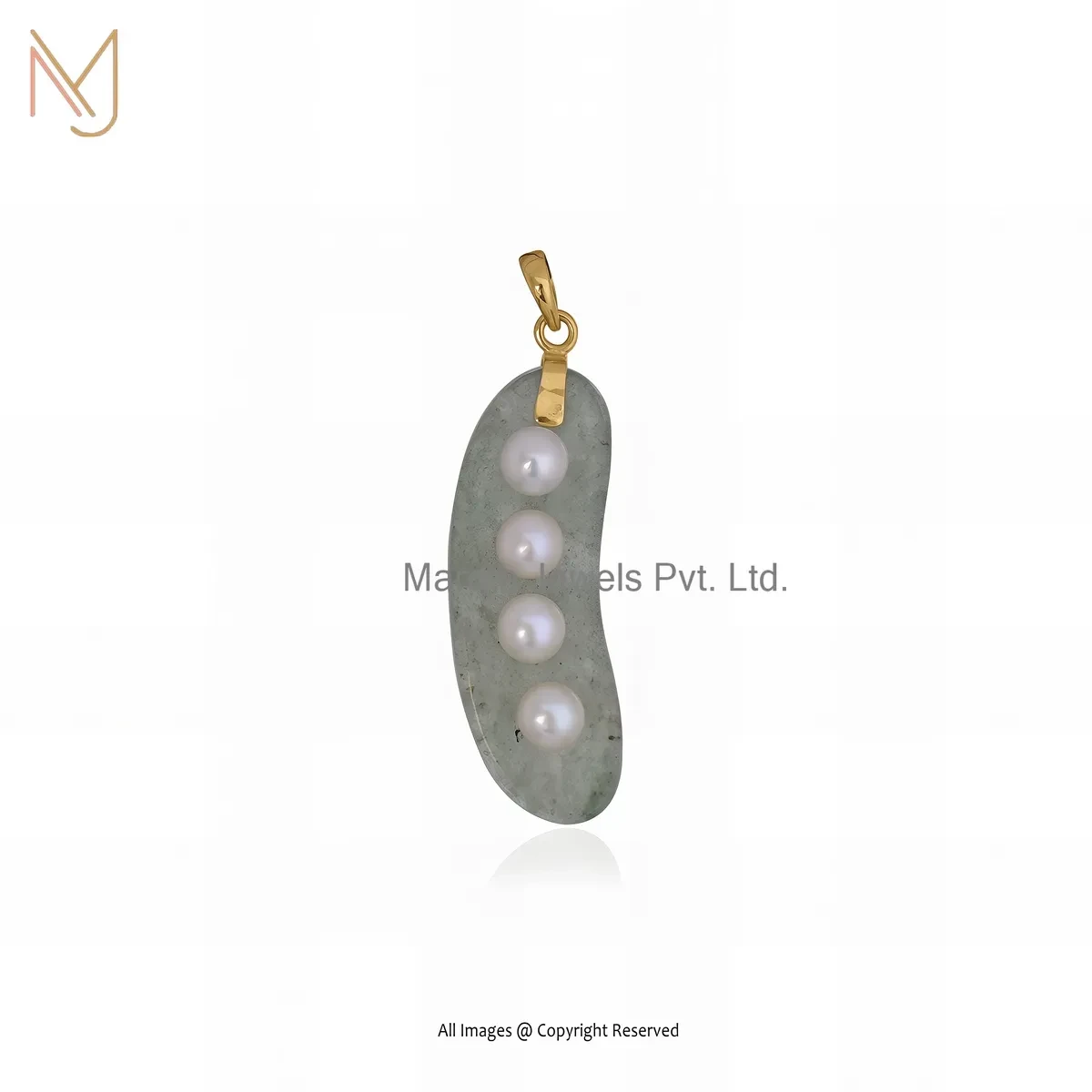 925 Silver Yellow Gold Plated Pearl & Aventurine Gemstone Peas Pendant Jewelry Supplier