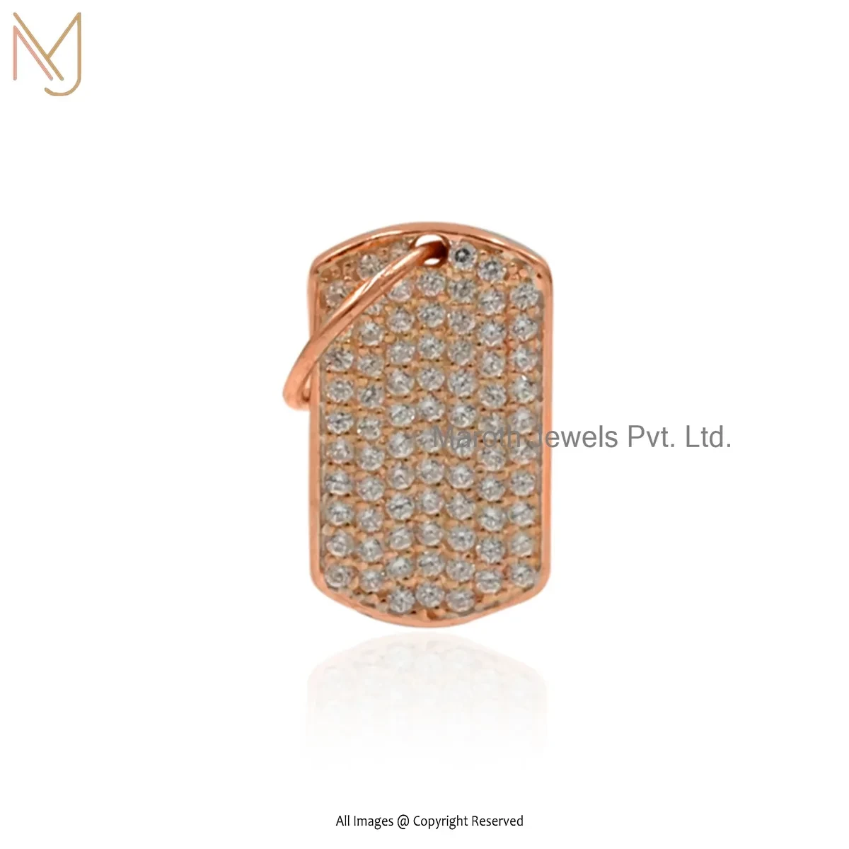 Private Lable 925 Silver Rose Gold Plated Cubic Zircon And Diamond Dog Tag Pendant Jewelry