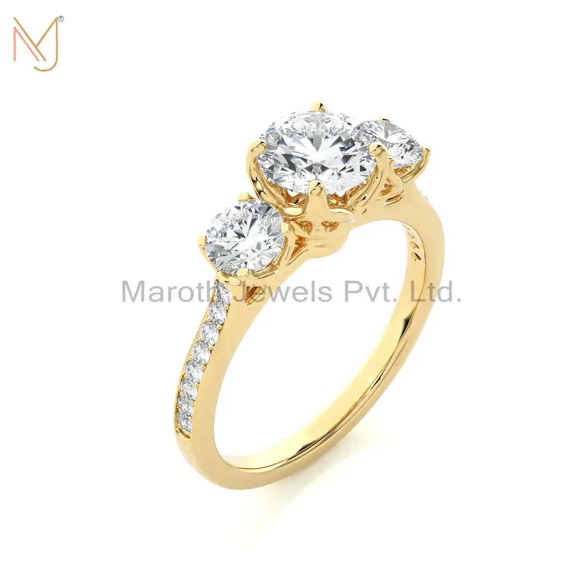 14K Yellow Gold Moissanite Diamond Round Ring Manufacturer