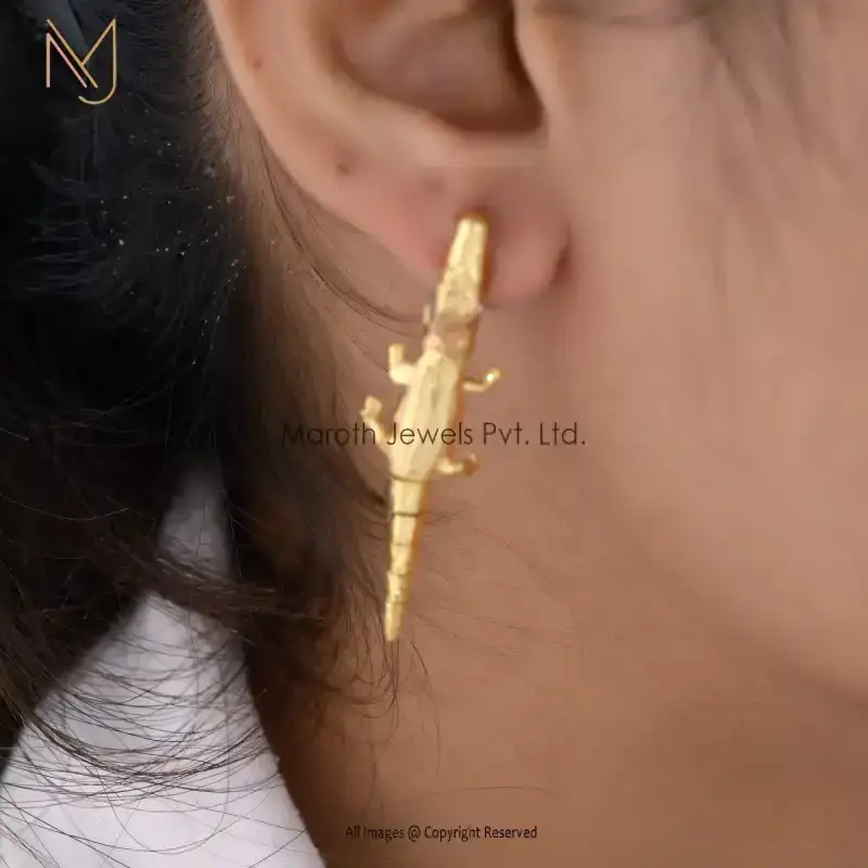 14K Gold Crocodile Pink Sapphire Eyes Earrings Manufacturer
