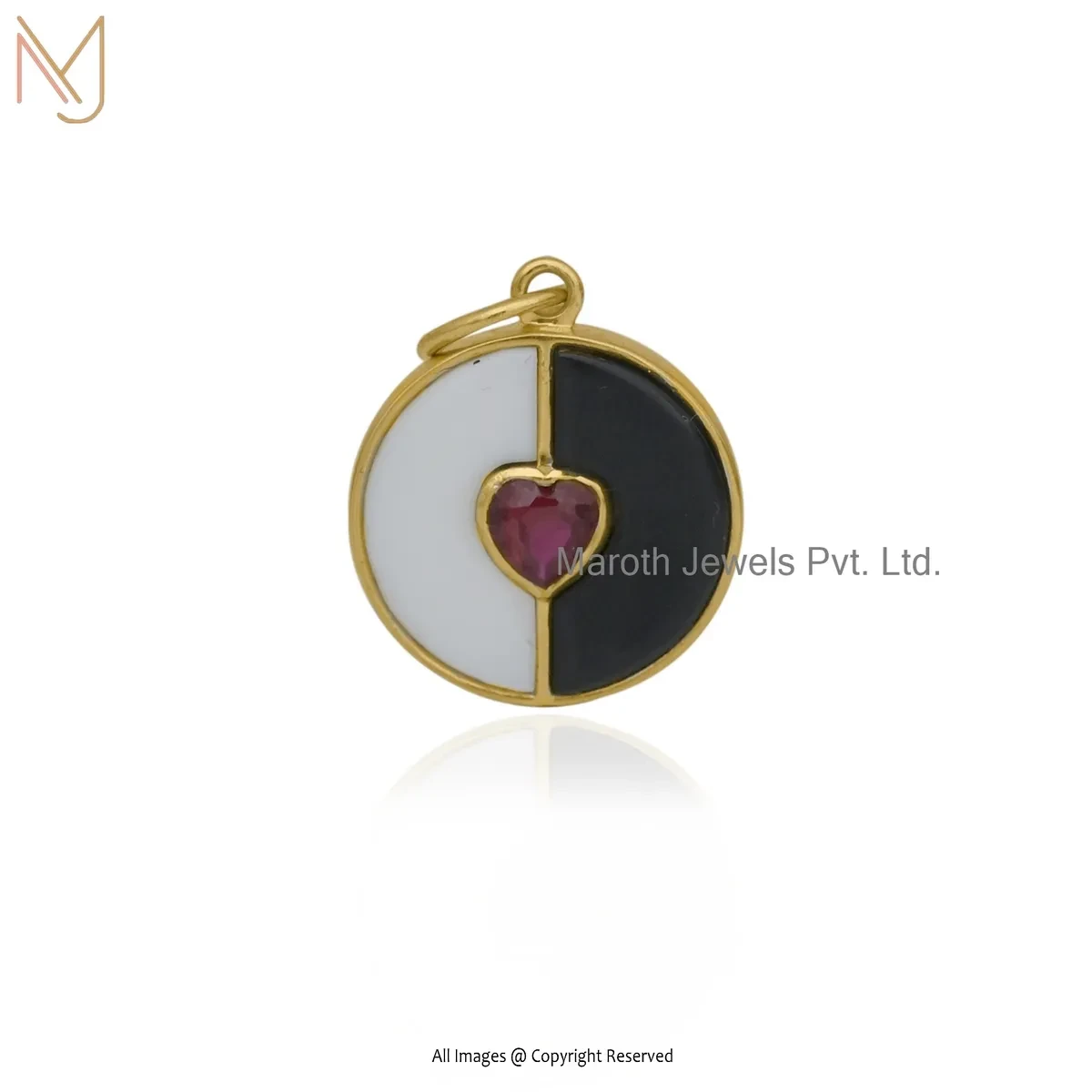 925 Silver Yellow Gold Plated Cubic Zircon Gemstone Disc Heart Pendant Jewelry Supplier