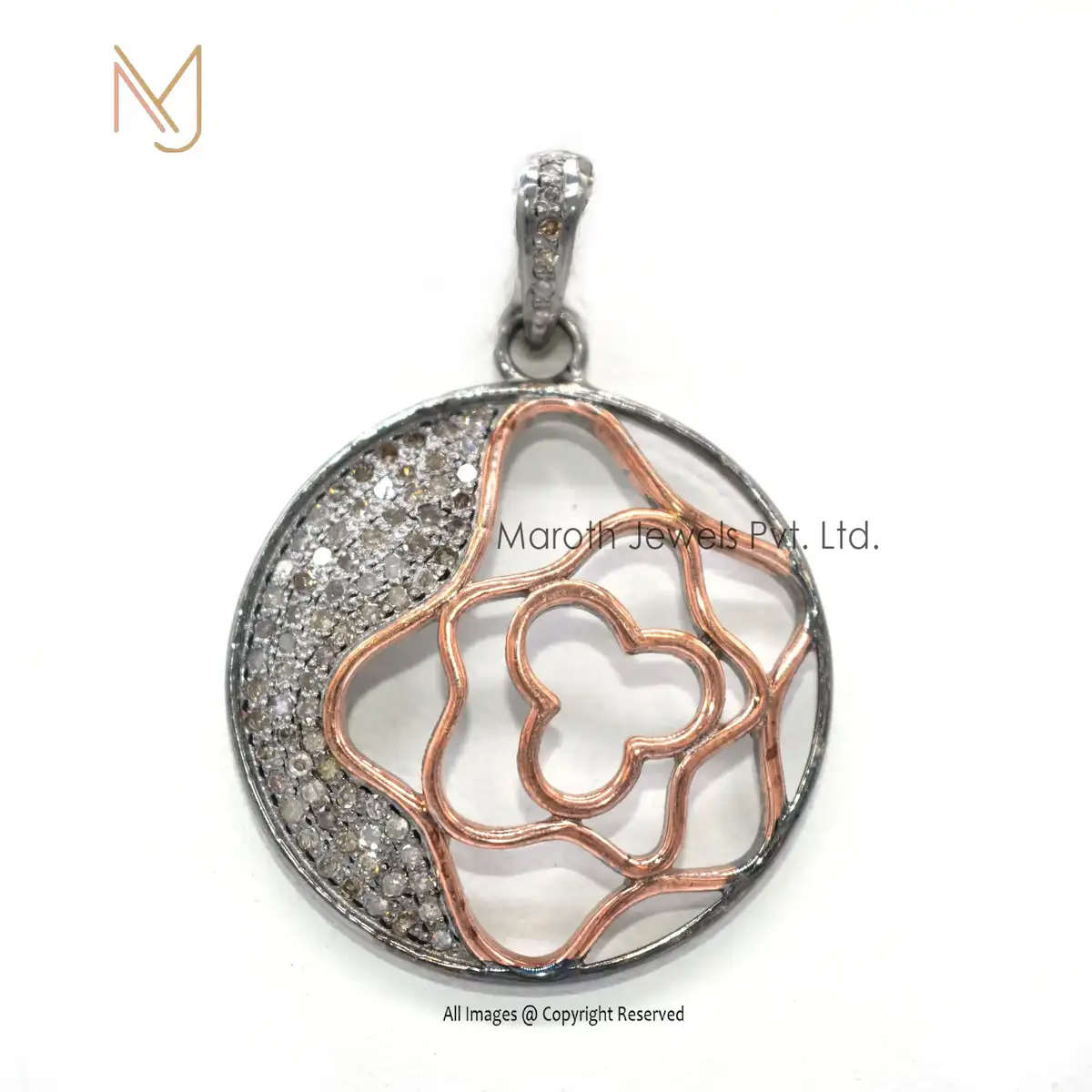 925 Silver Black Rhodium Rose Gold Plated Diamond Pendant Jewelry Wholesale