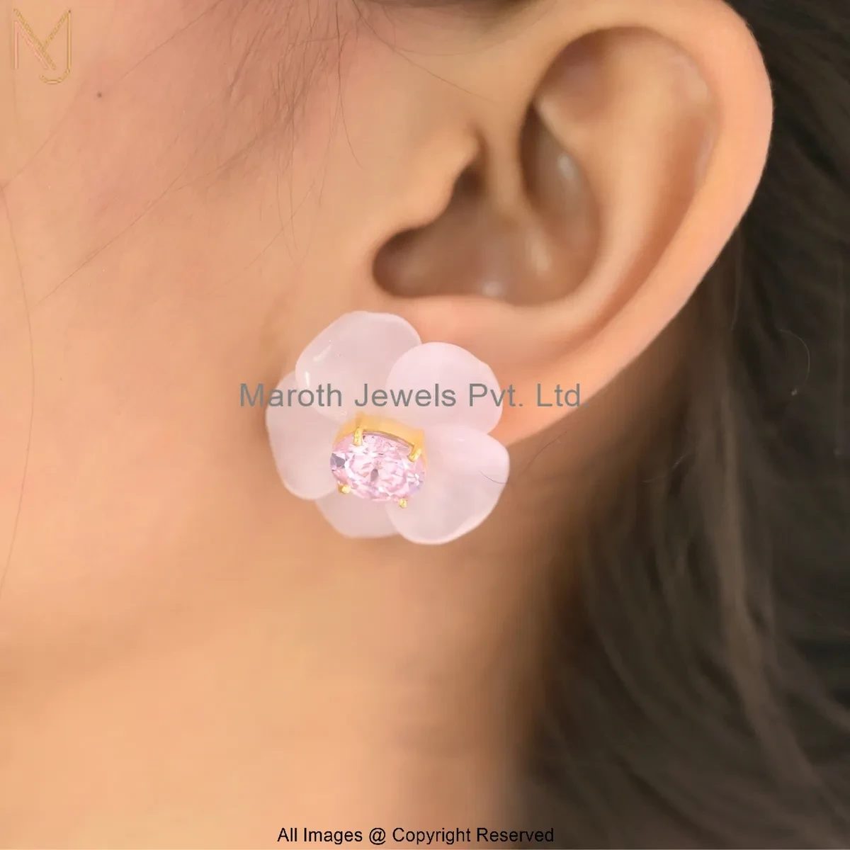 14K Yellow Gold Cubic Zircon Gemstone Flower Stud Earring Jewelry Supplier