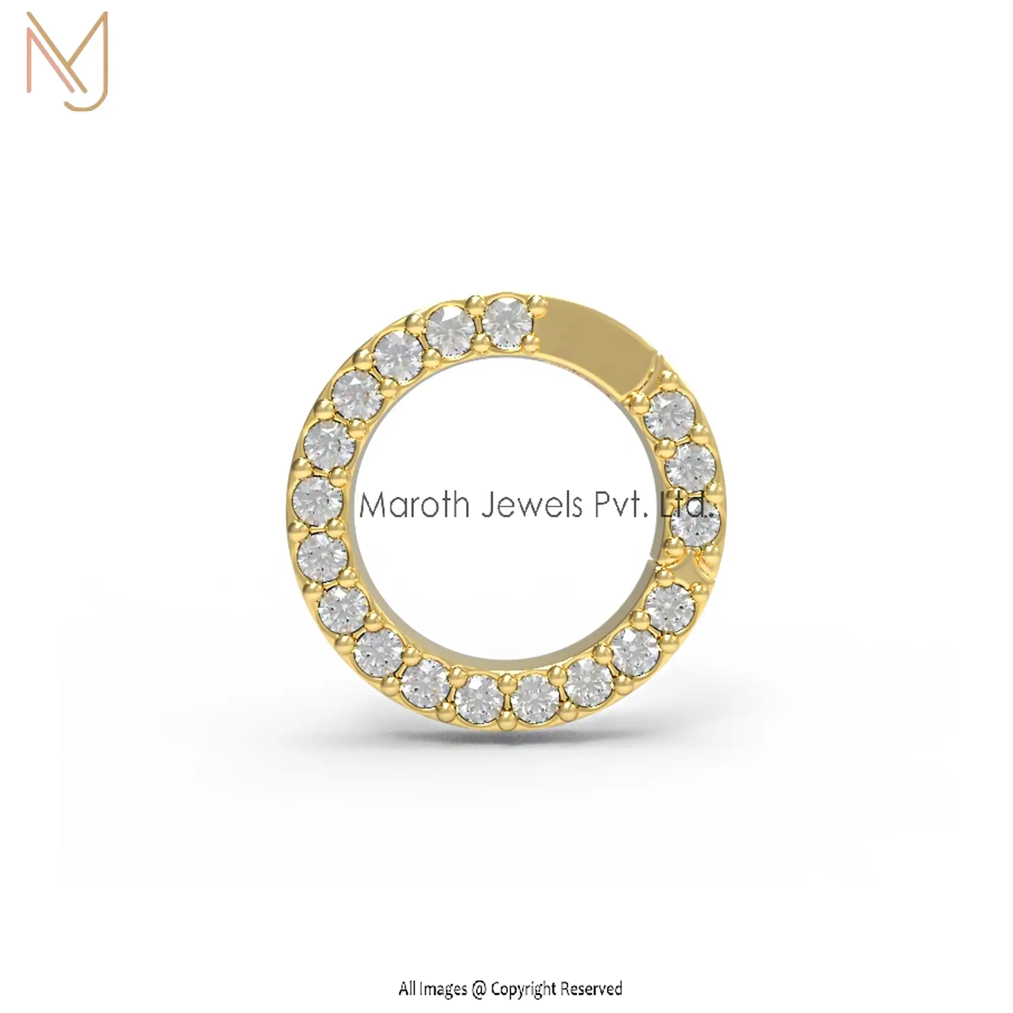 14K Yellow Gold Diamond 2 Side Stone Round Charm Holder Jewelry Manufacturer