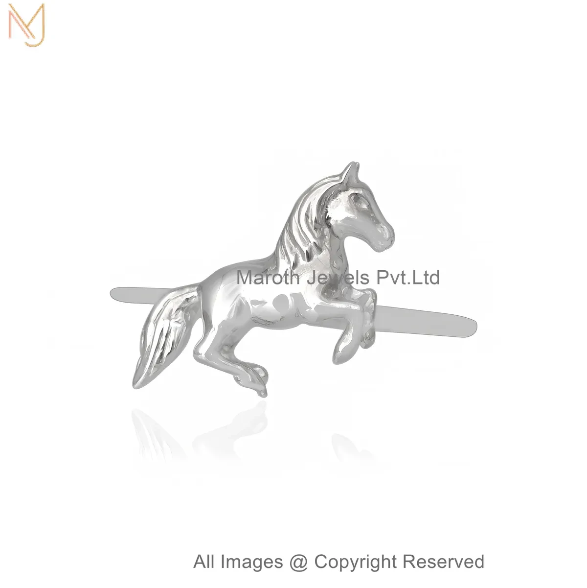 14K White Gold Majestic Running Horse Statement Ring Custom Jewelry