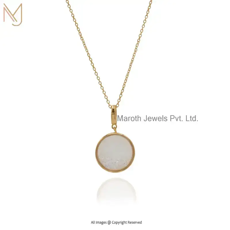 14K Yellow Gold Crystal Quartz Round Shaker Locket Pendant Custom Jewelry