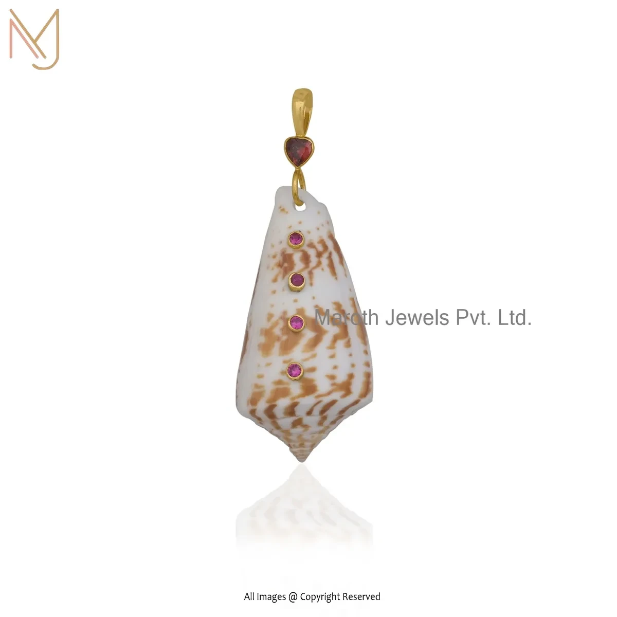 Private Lable 14K Yellow Gold Kodi And Multi Gemstone Conch Shell Pendant