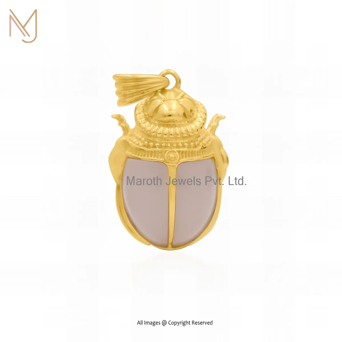 Private Lable 925 Silver Yellow Gold Plated Malachite Gemstone Scarab Charm Pendant